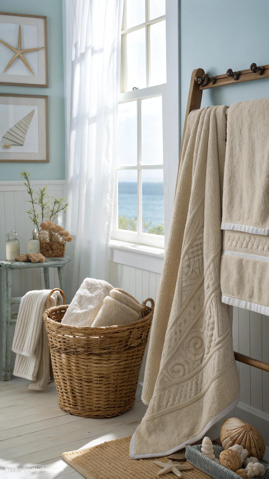 coastal bathrooms Textured towels in sandy beige tones