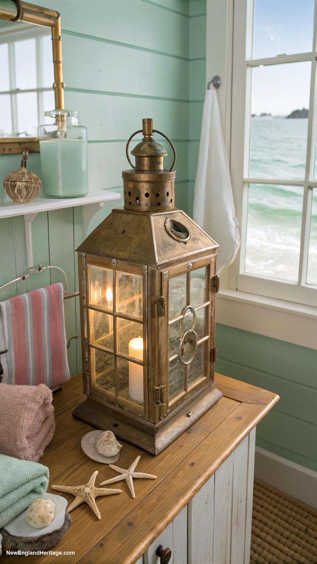 coastal bathrooms Vintage ship lanterns for soft lighting