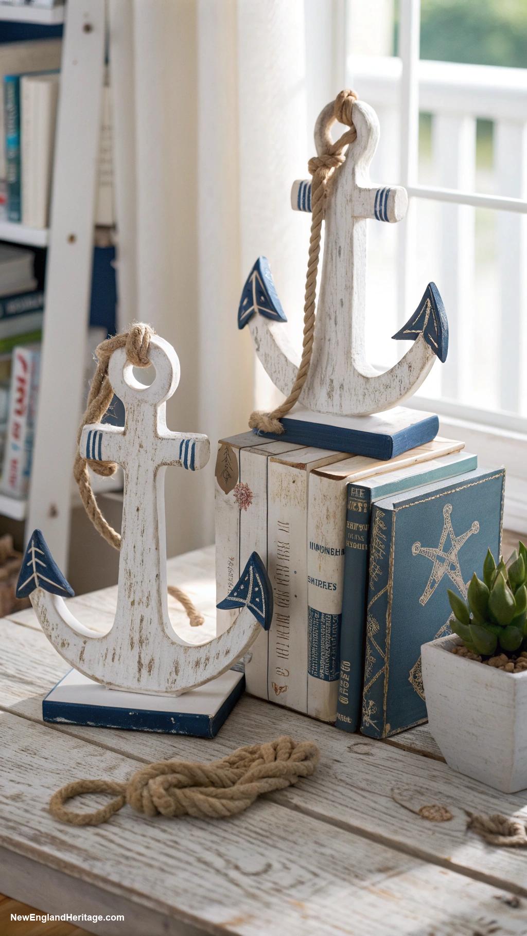 coastal coffee table decor Anchor shaped bookends
