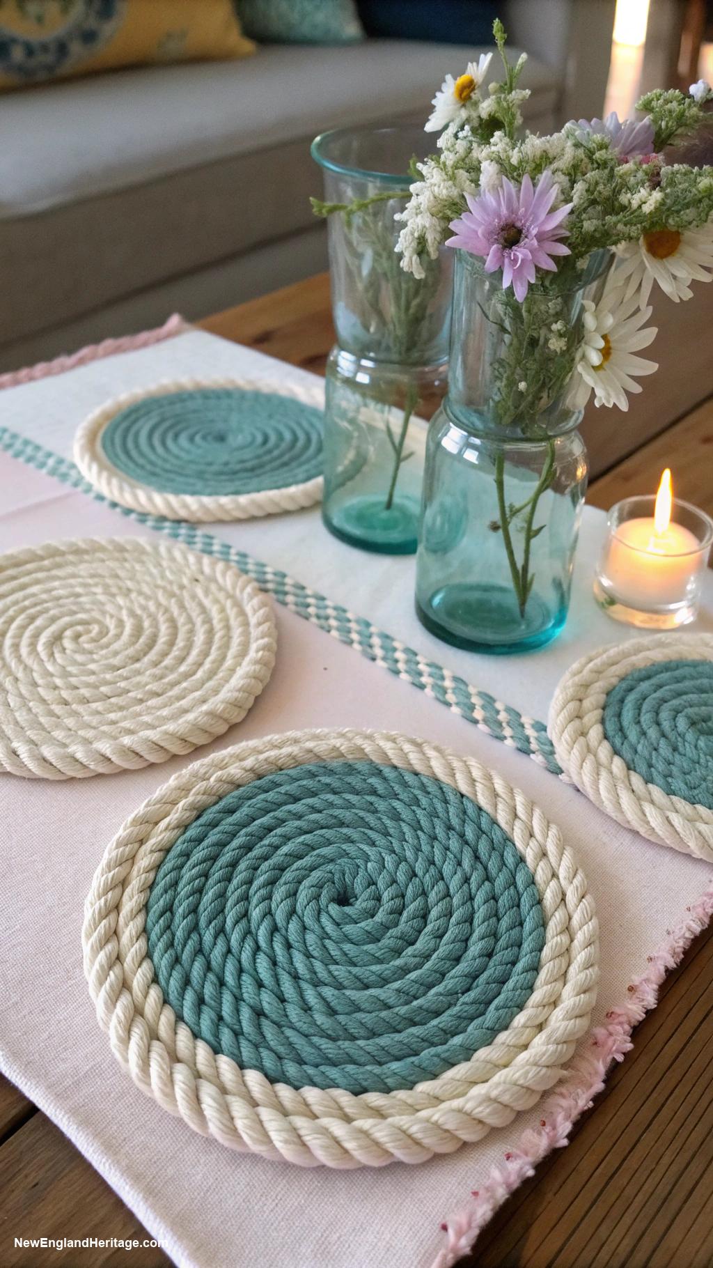 coastal coffee table decor Nautical rope coasters