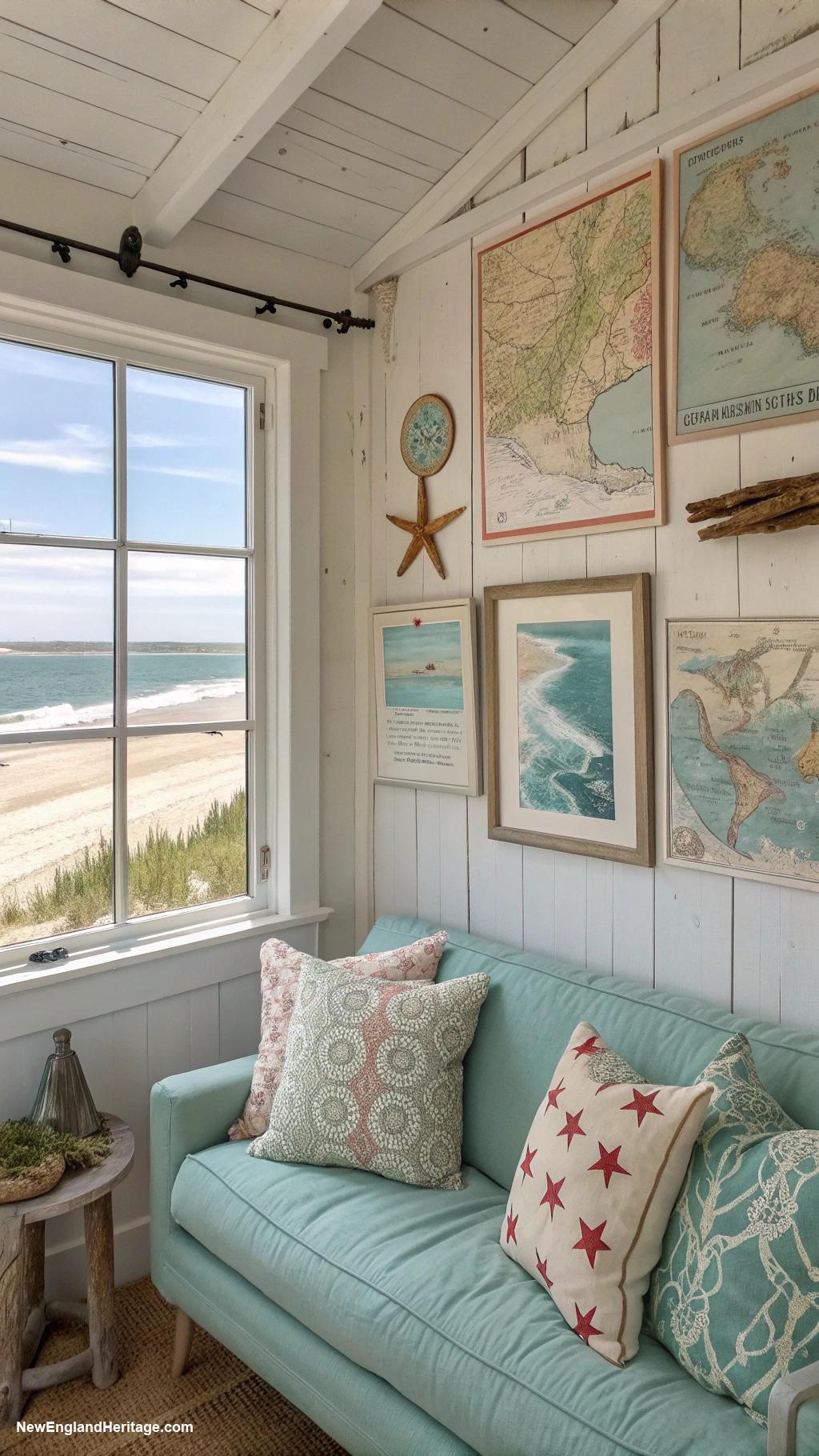 coastal cottage Beach themed artwork throughout the space