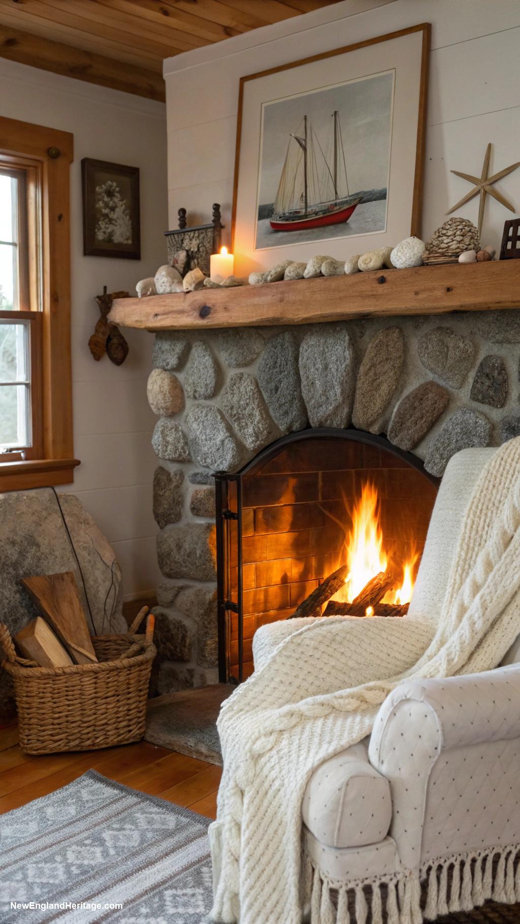 coastal cottage Cozy fireplace for chilly evenings