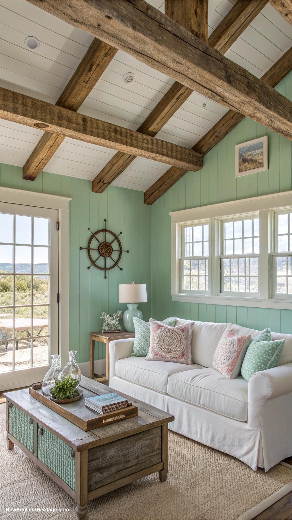coastal cottage Rustic wood beams and light colors