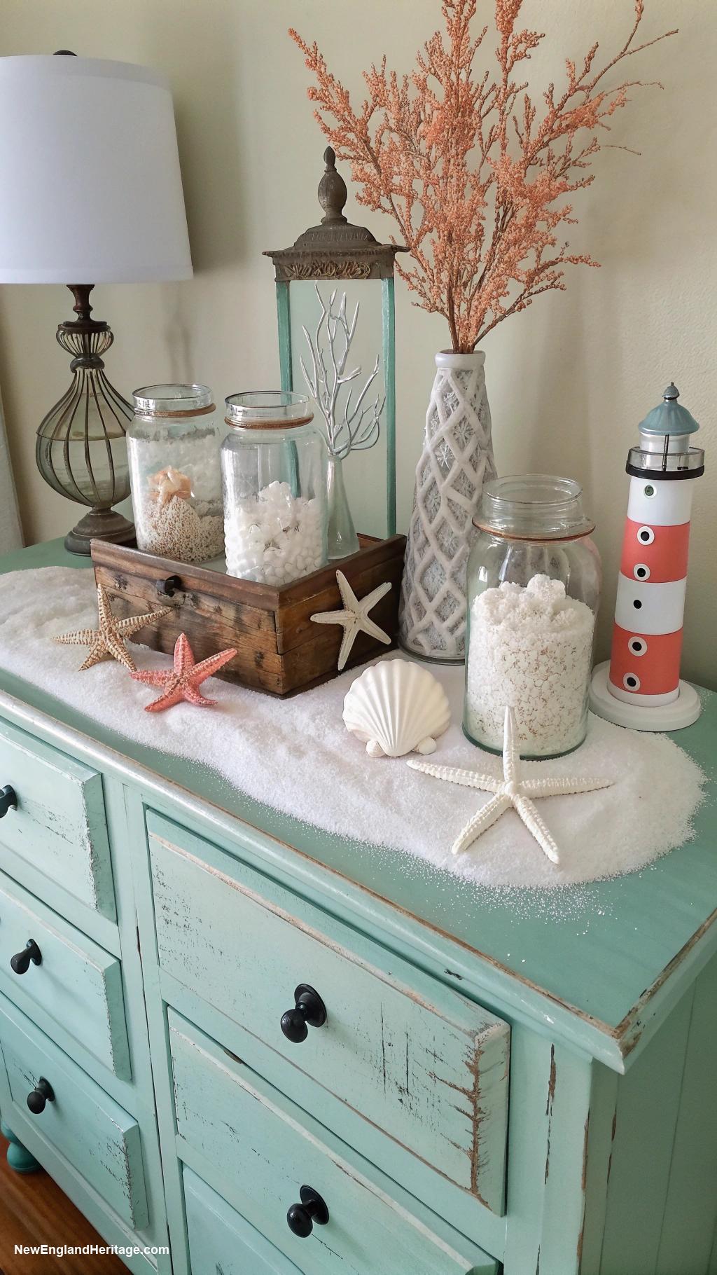 coastal dresser decor Beach sand embedded decor