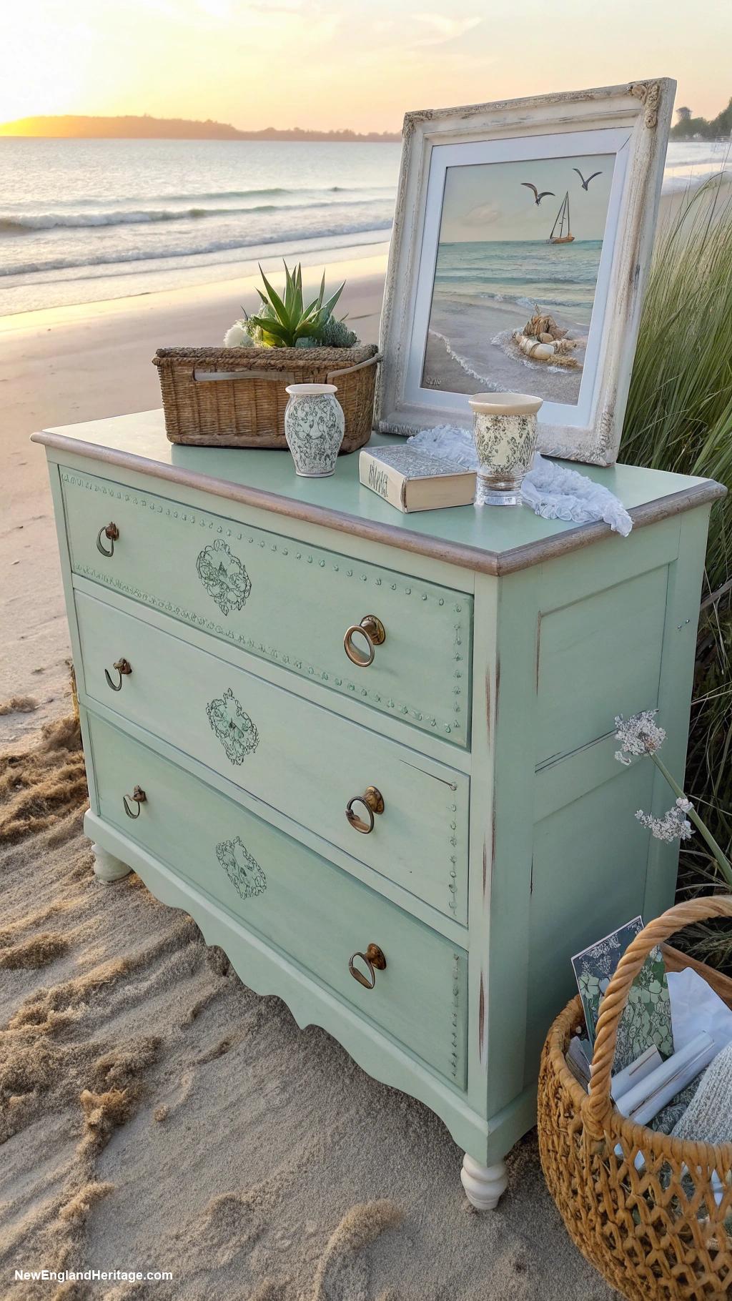 coastal dresser decor Paint in seafoam green