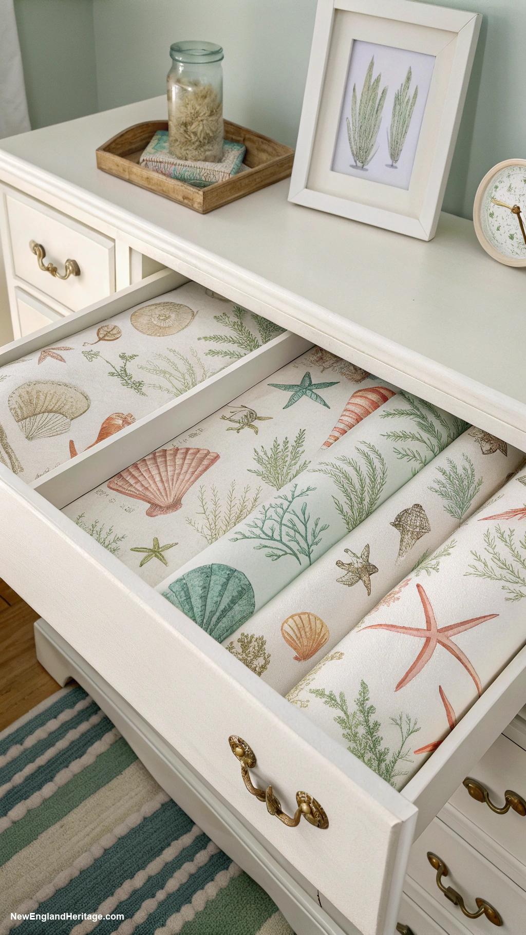 coastal dresser decor Seashell drawer liners