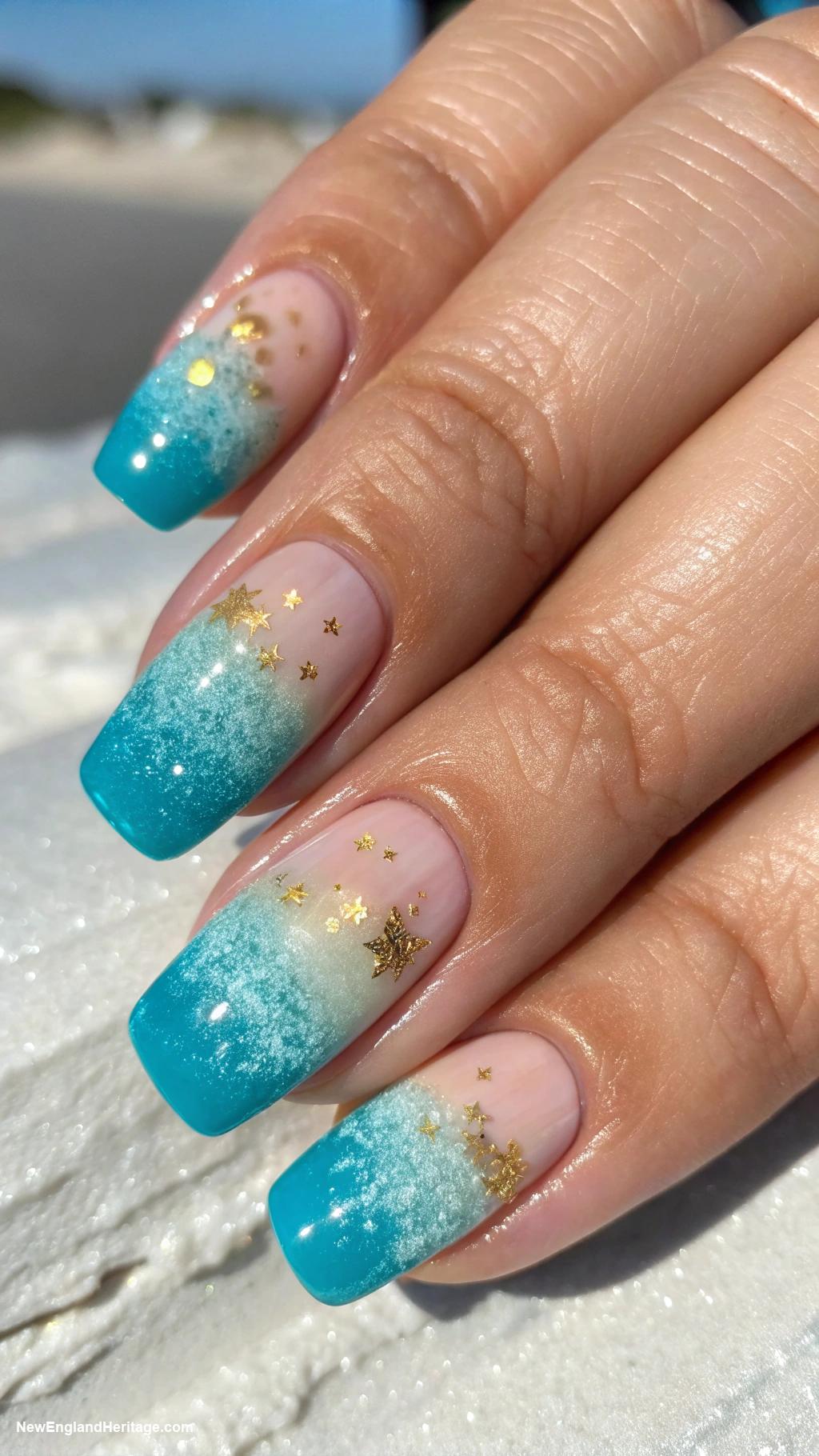 coastal nails Beach wave ombre with sand nail art