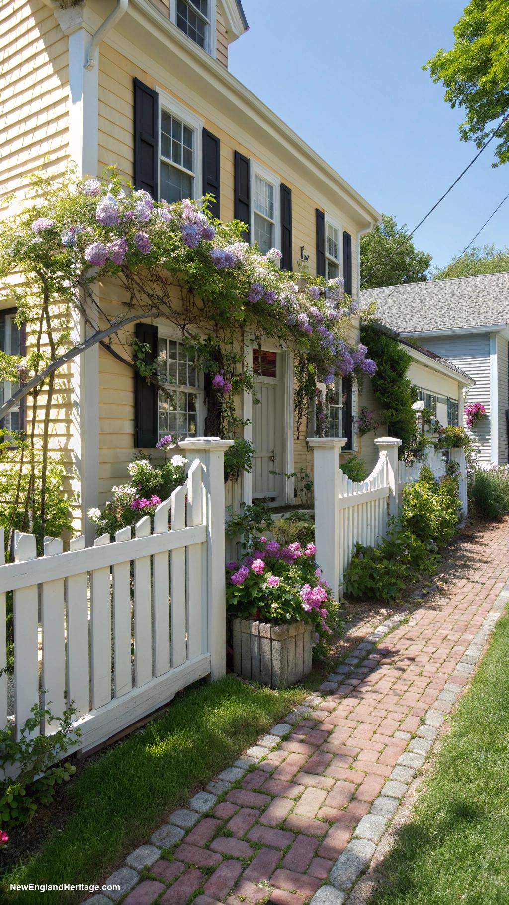 english cottage style Picket fence with climbing vines