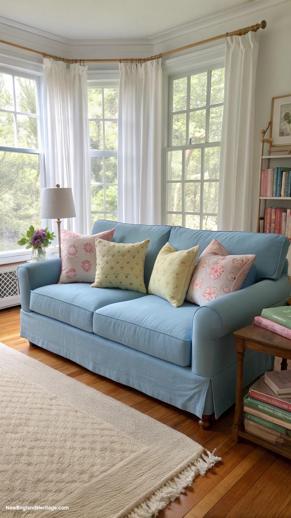 living rooms with blue sofa Cobalt blue sofa with pastel cushions