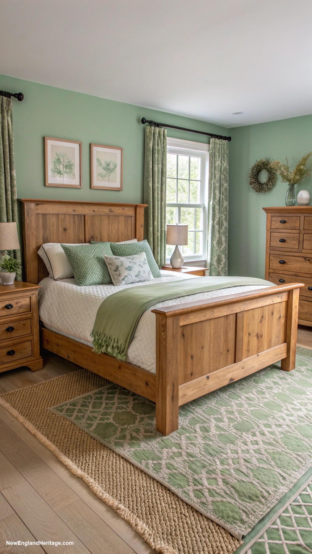 sage green bedrooms Natural wood furniture with sage decor