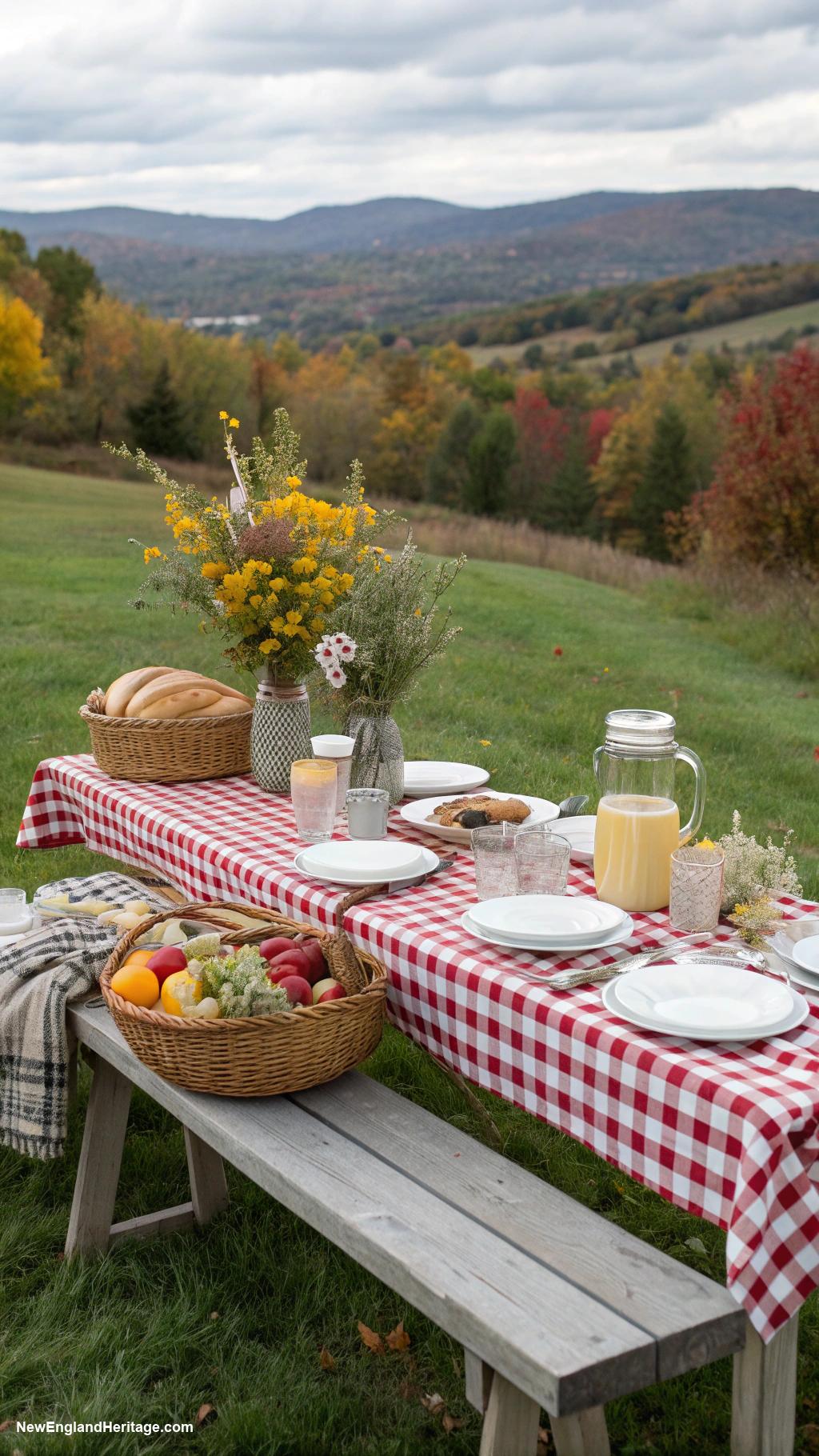 table setting ideas Gingham tablecloth with picnic style settings