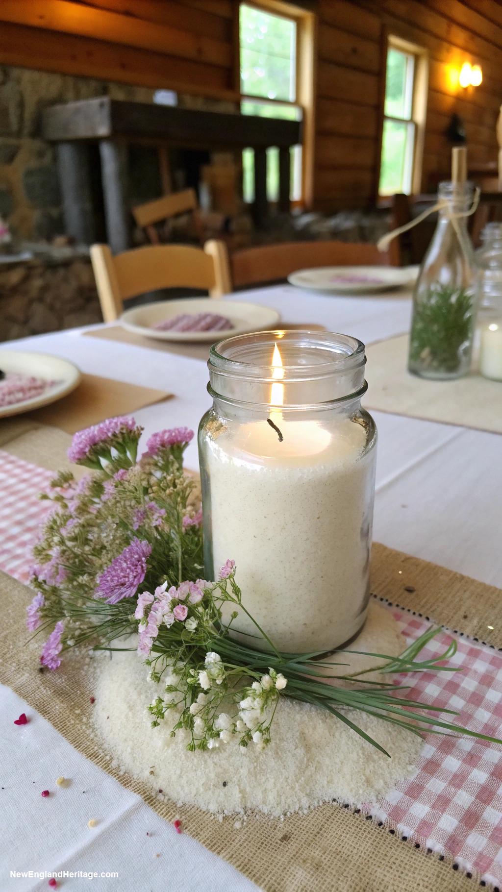 table setting ideas Simple candles in mason jars
