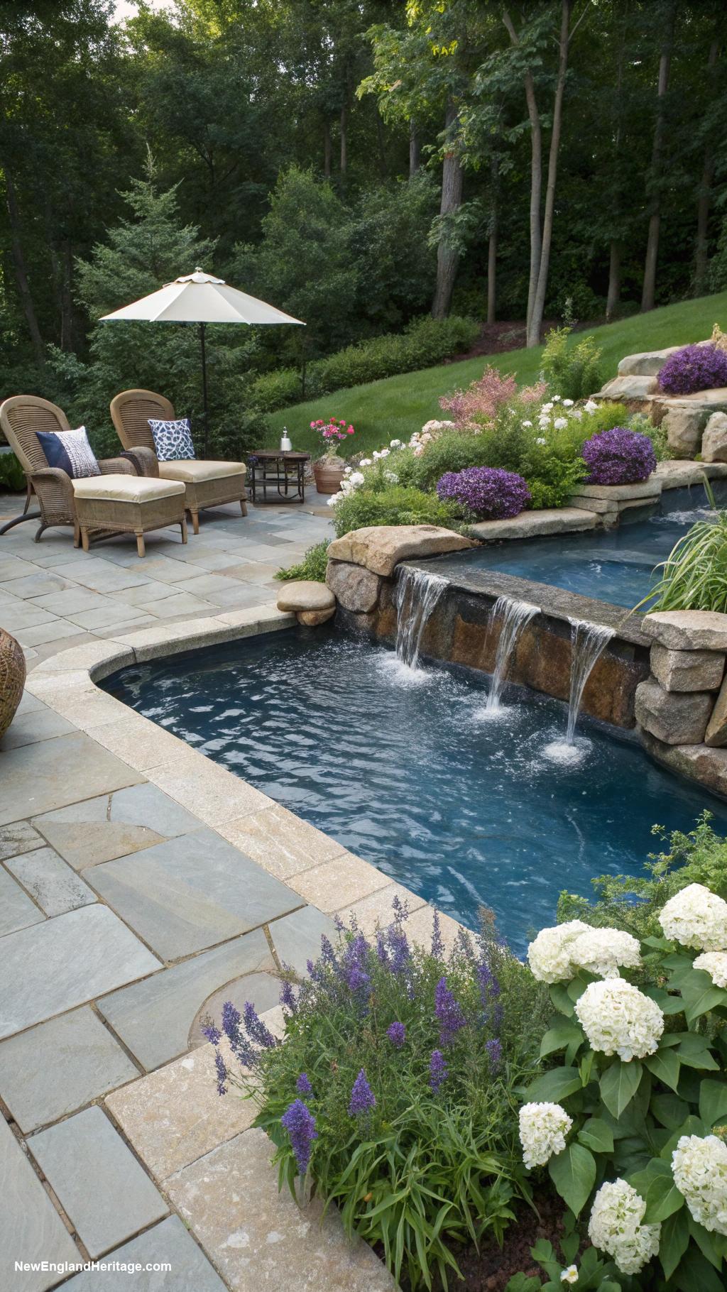 traditional pool design ideas Install a water feature for serenity