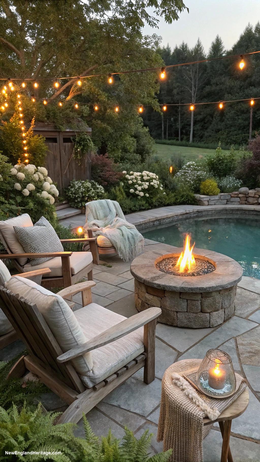 traditional pool design ideas Integrate a fire pit for cozy gatherings