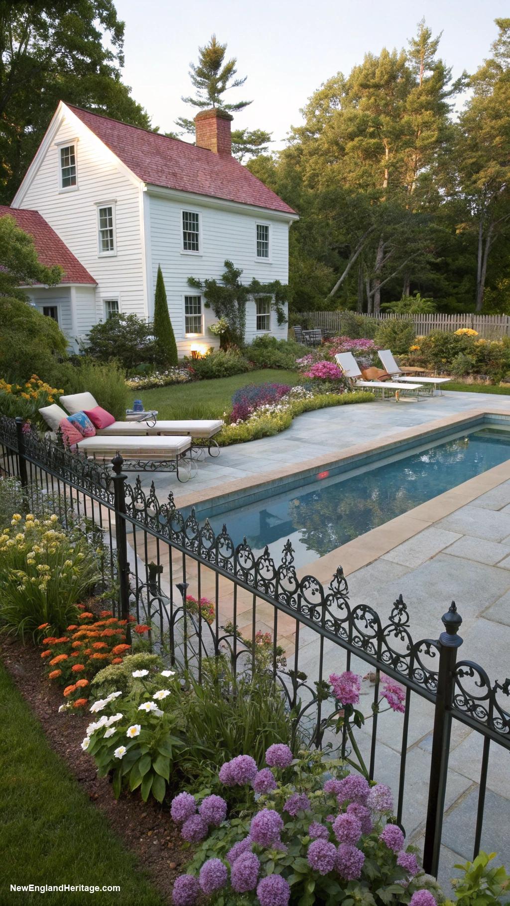 traditional pool design ideas Use wrought iron fencing for charm