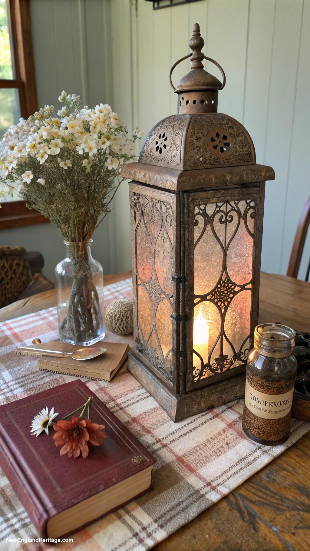 vintage lake house decor Antique lanterns for warm lighting