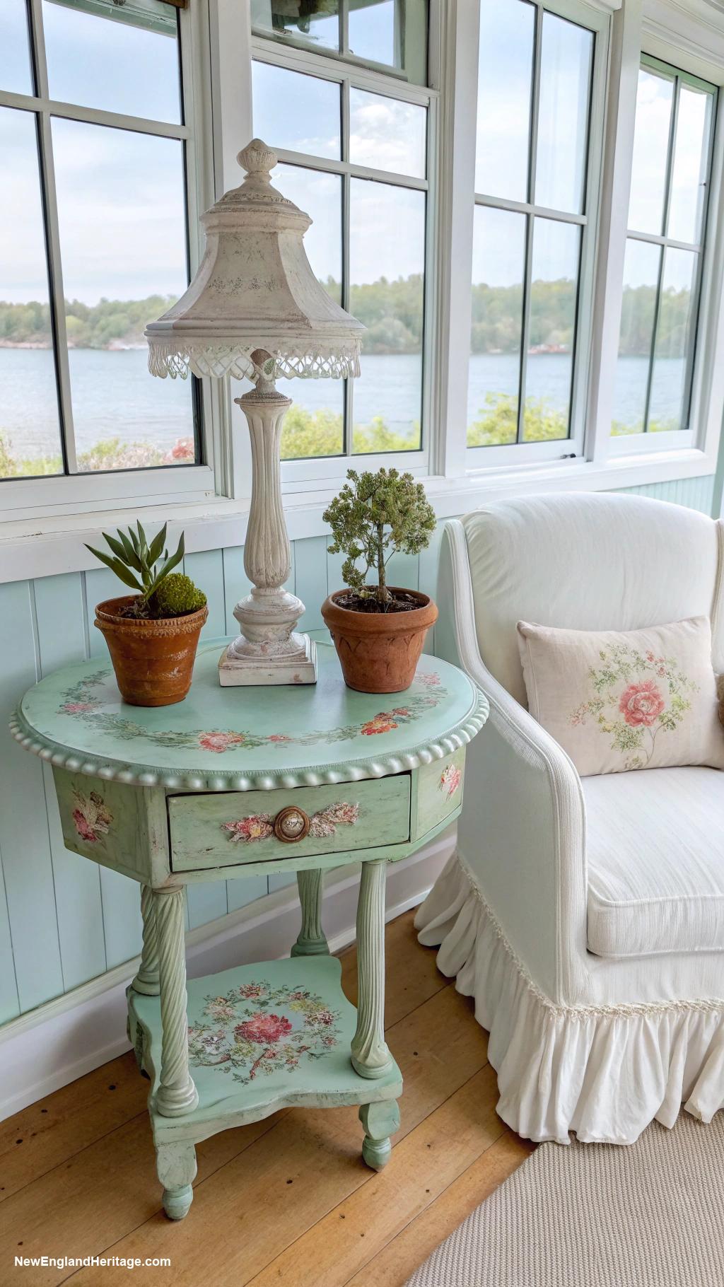 vintage lake house decor Painted furniture in soft pastels