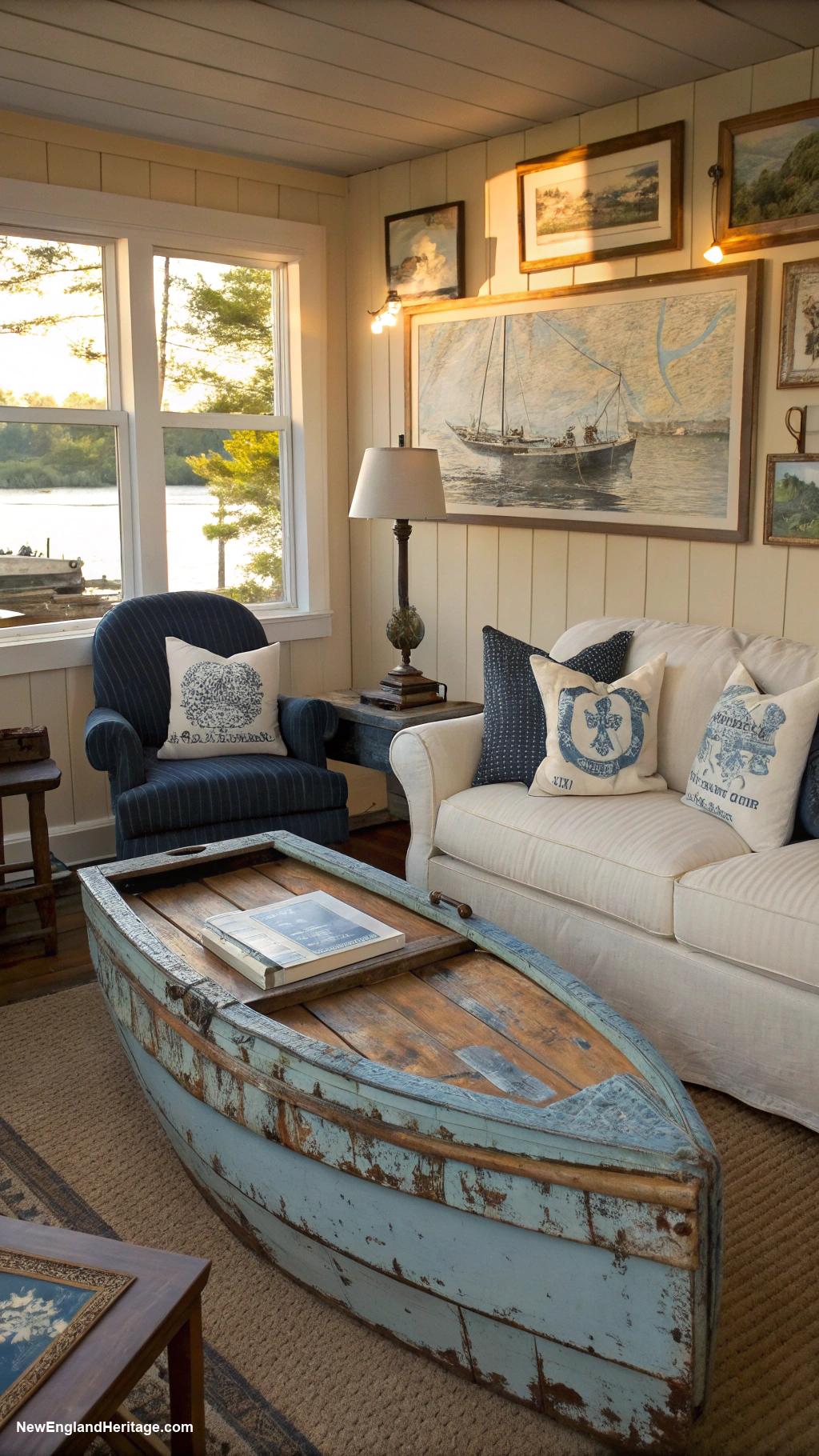 vintage lake house decor Repurposed boat elements in decor