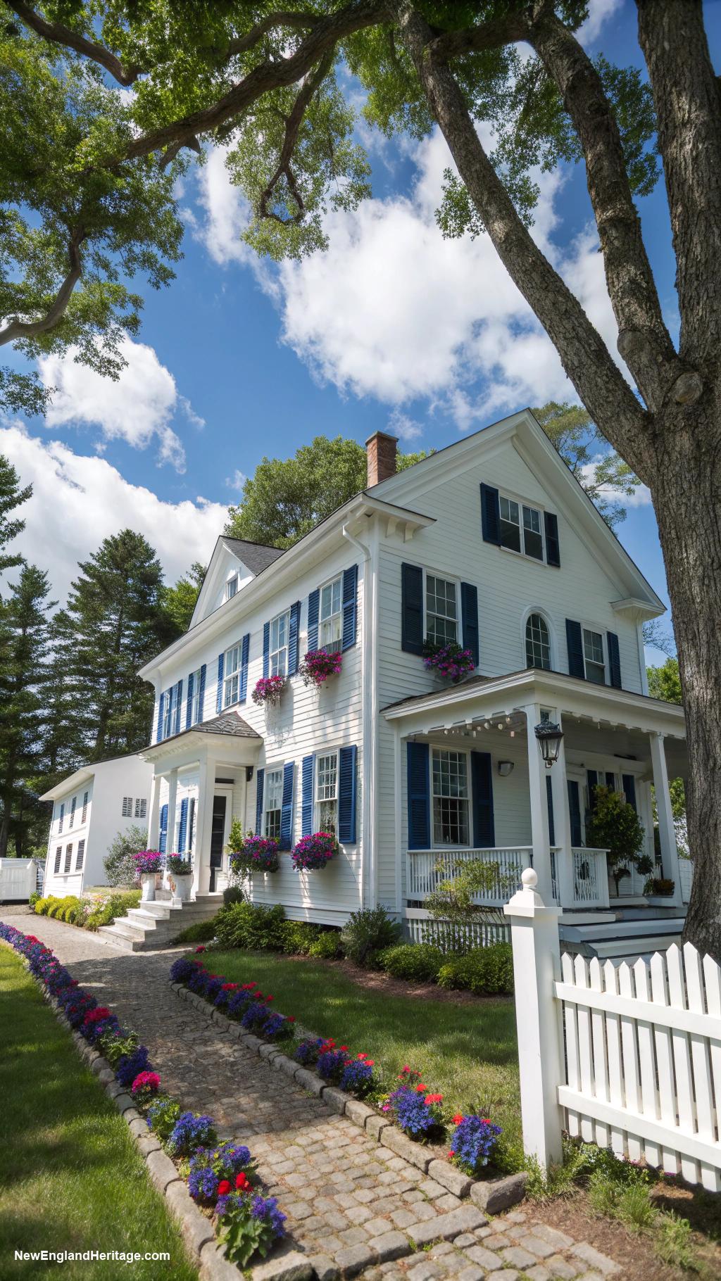 white houses with blue shutters Crisp white house with royal blue shutters