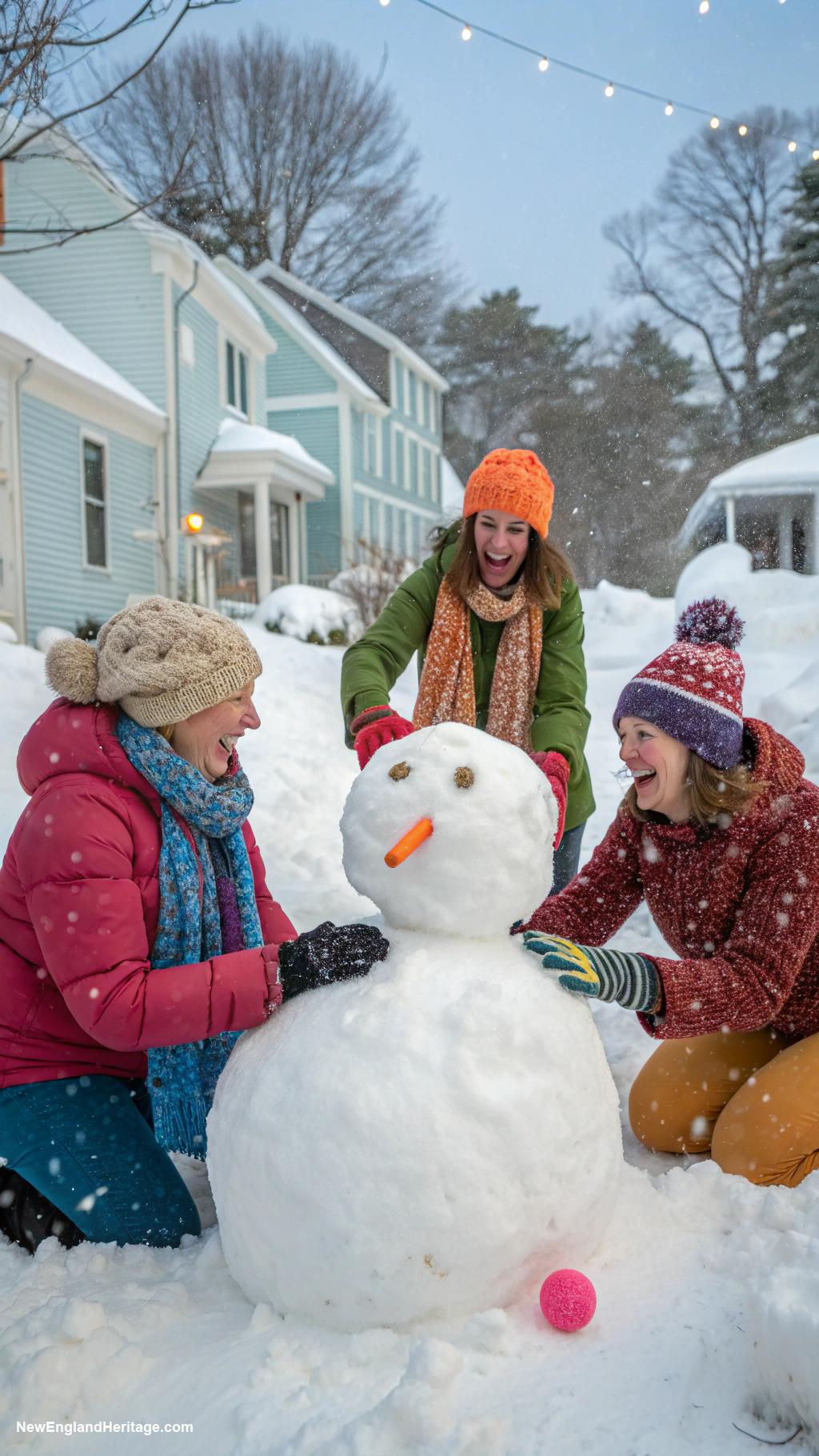 winter activities Building snowmen in the backyard