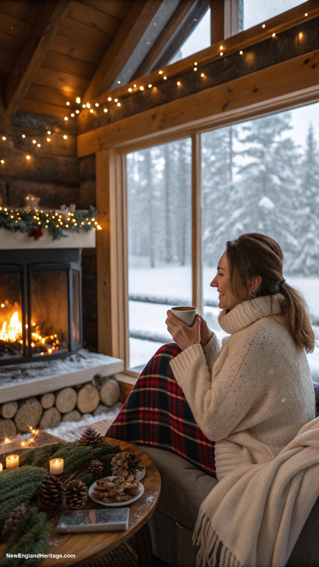 winter activities Enjoying hot cocoa by the fireplace