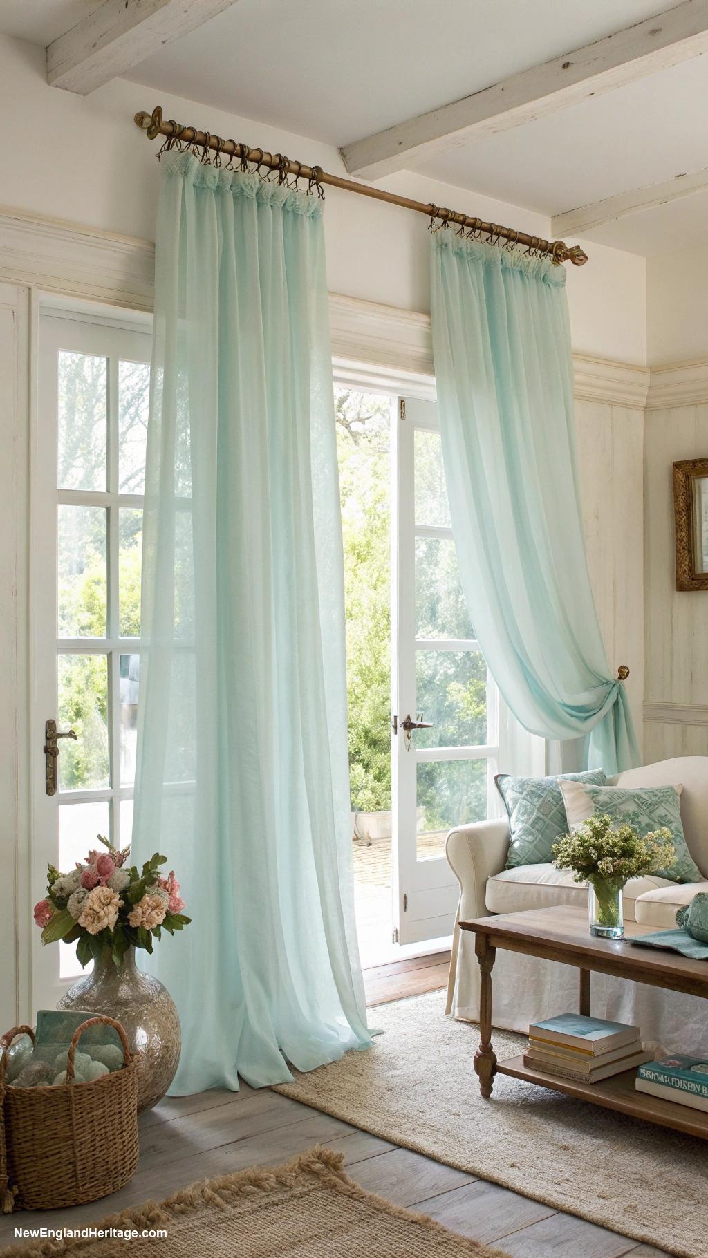 blue living rooms Duck egg blue curtains with sheer fabric