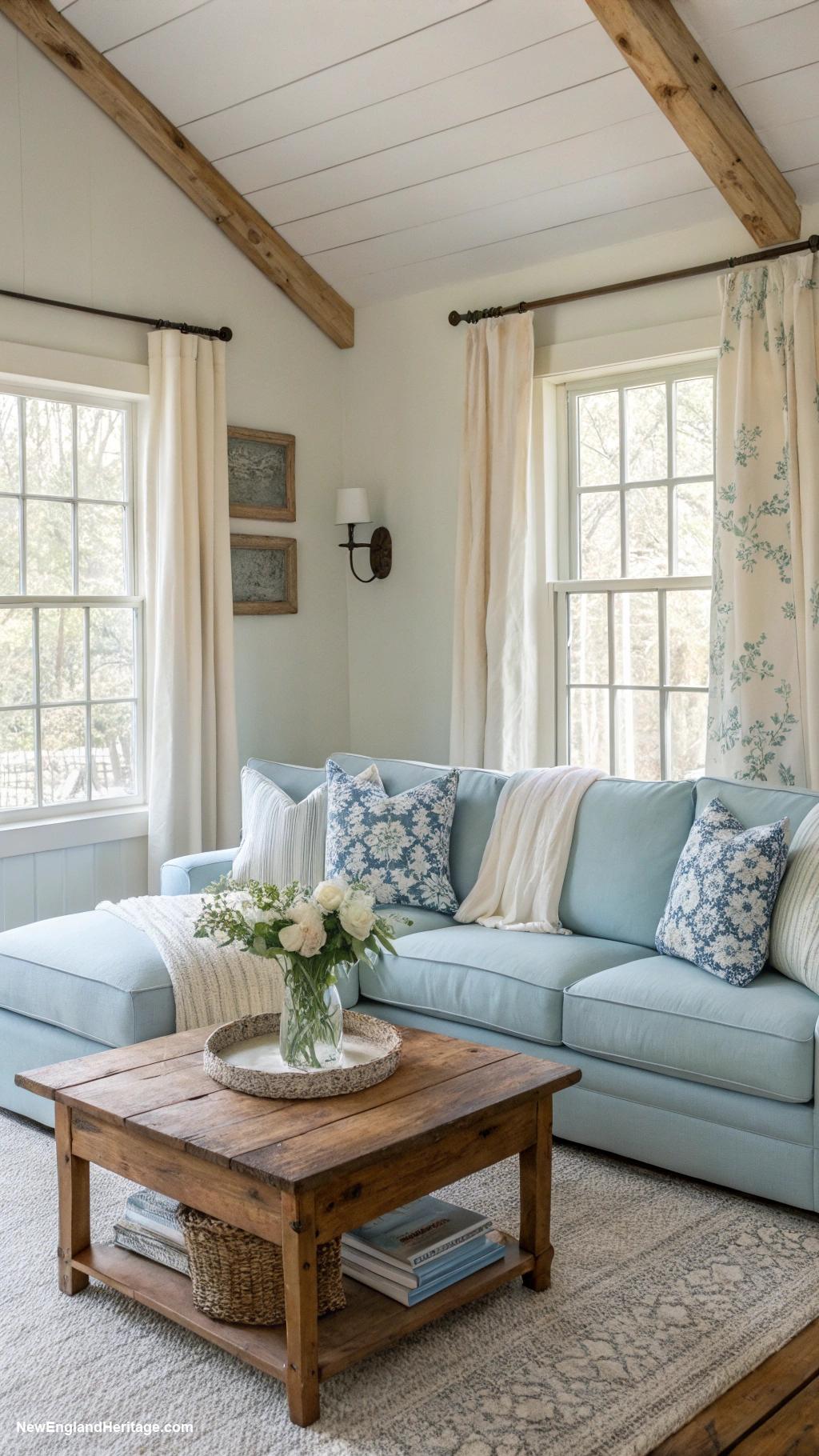 blue living rooms Light blue textiles and natural wood elements