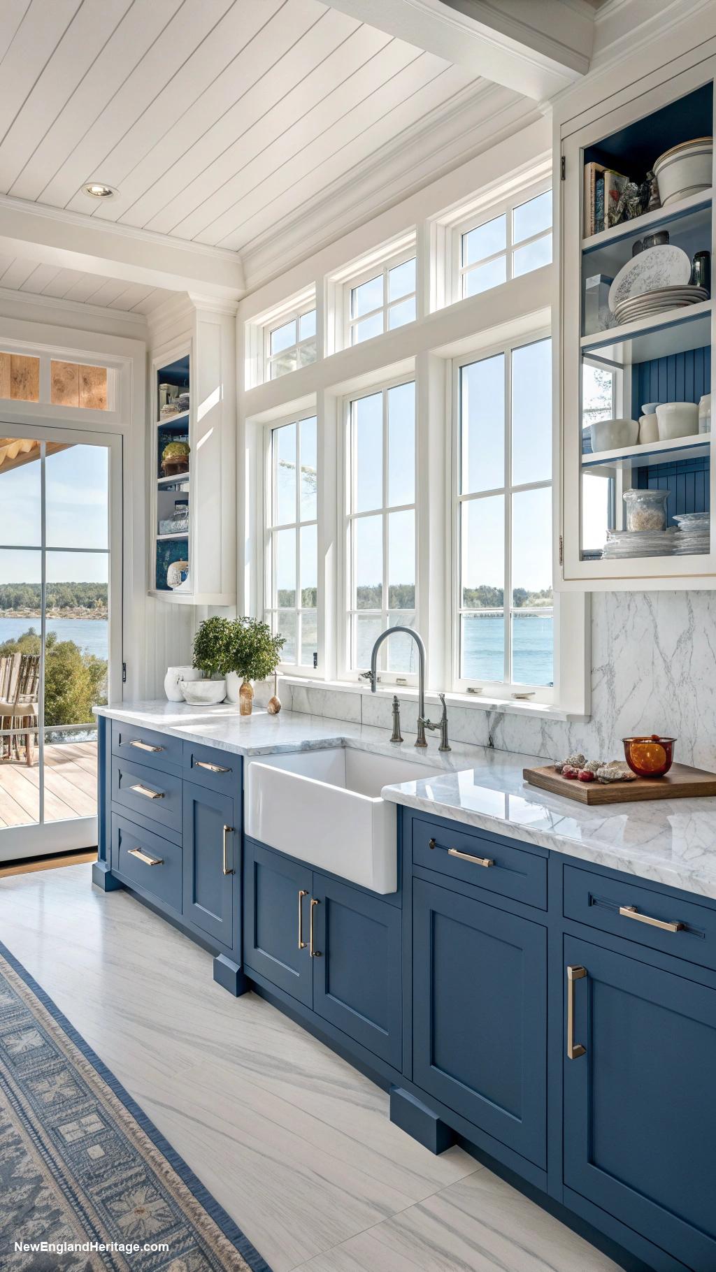 classic coastal kitchens Nautical blue cabinetry with white accents