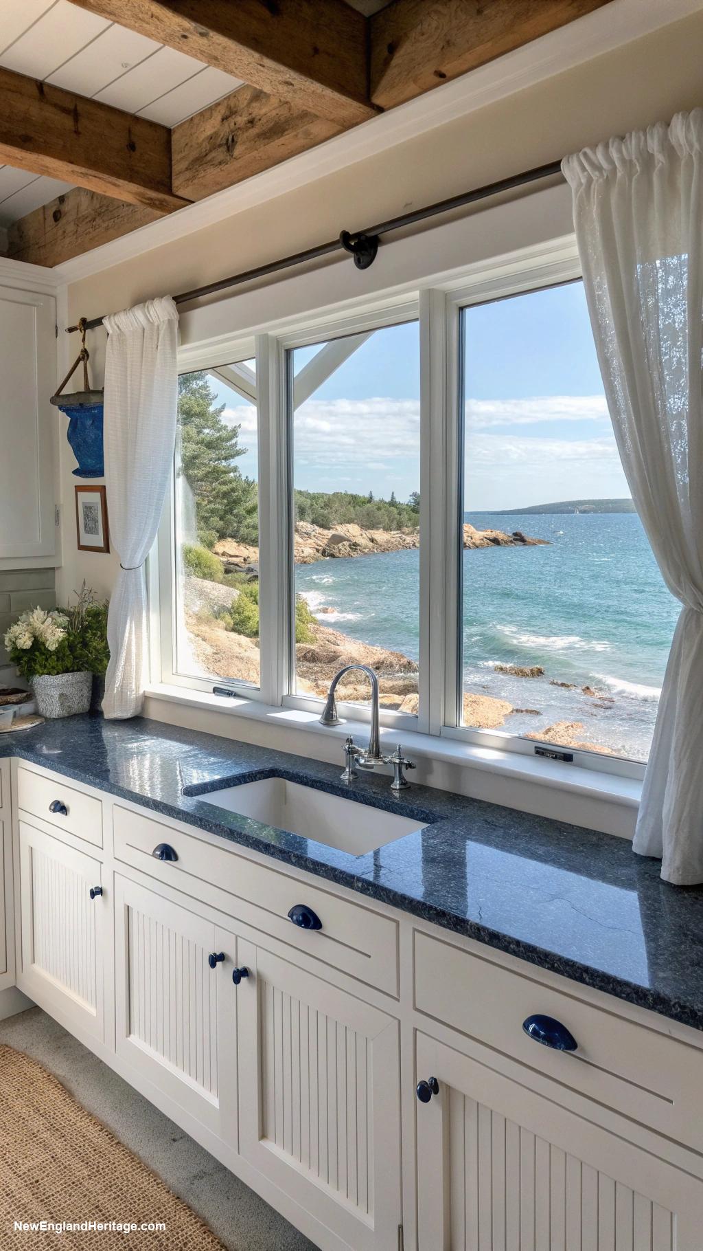 classic coastal kitchens Ocean view windows with natural light