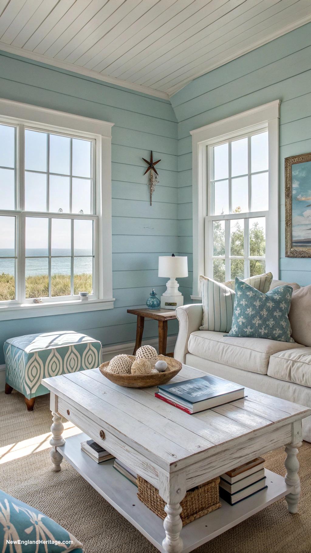 coastal grandma house Shiplap walls in coastal blue hues