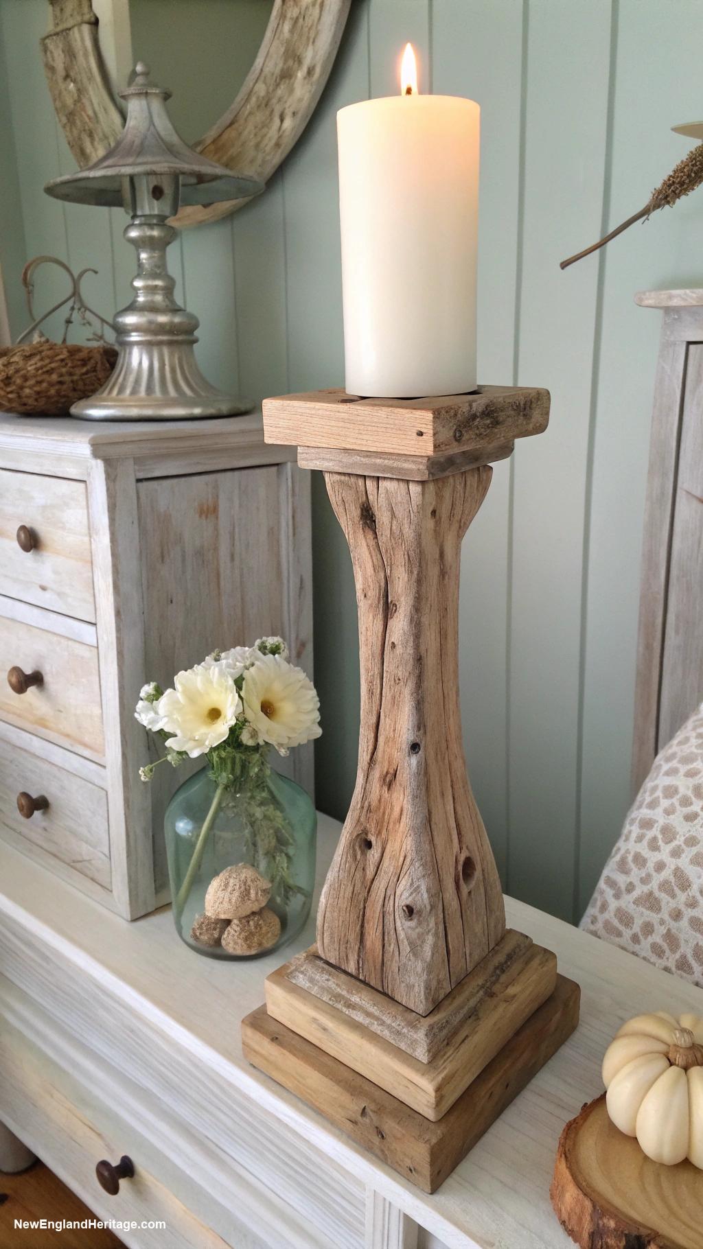 coastal nightstand decor Candleholders made from reclaimed wood