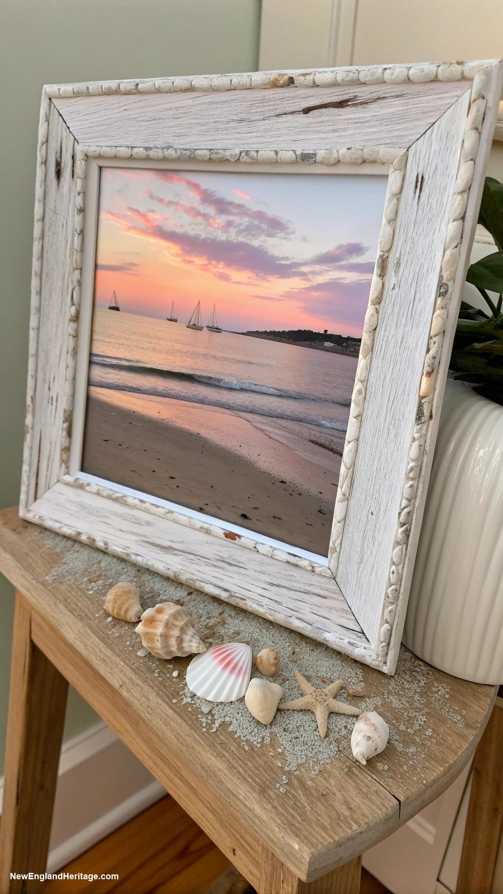 coastal nightstand decor Driftwood picture frame with beach photo