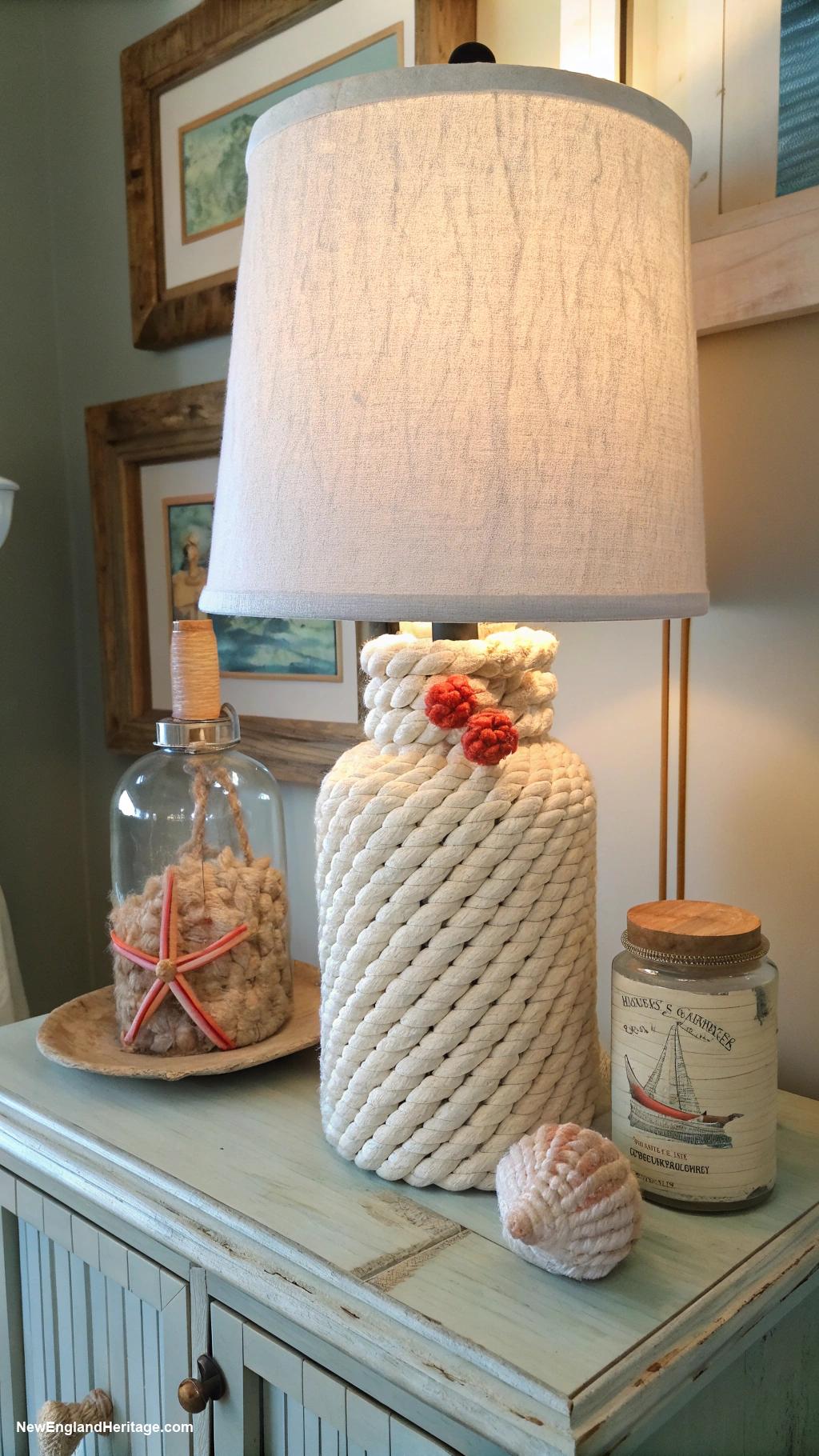 coastal nightstand decor Nautical themed lamp with blue lighting