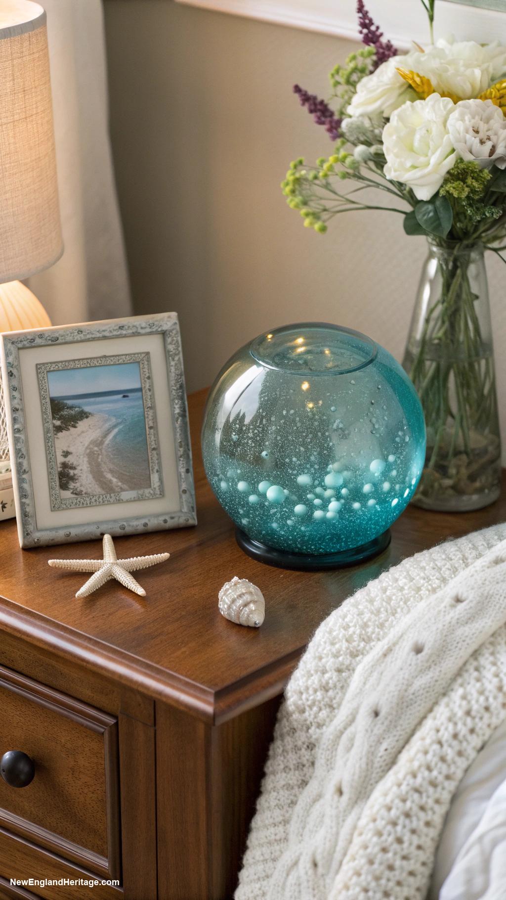 coastal nightstand decor Vintage glass buoy as paperweight