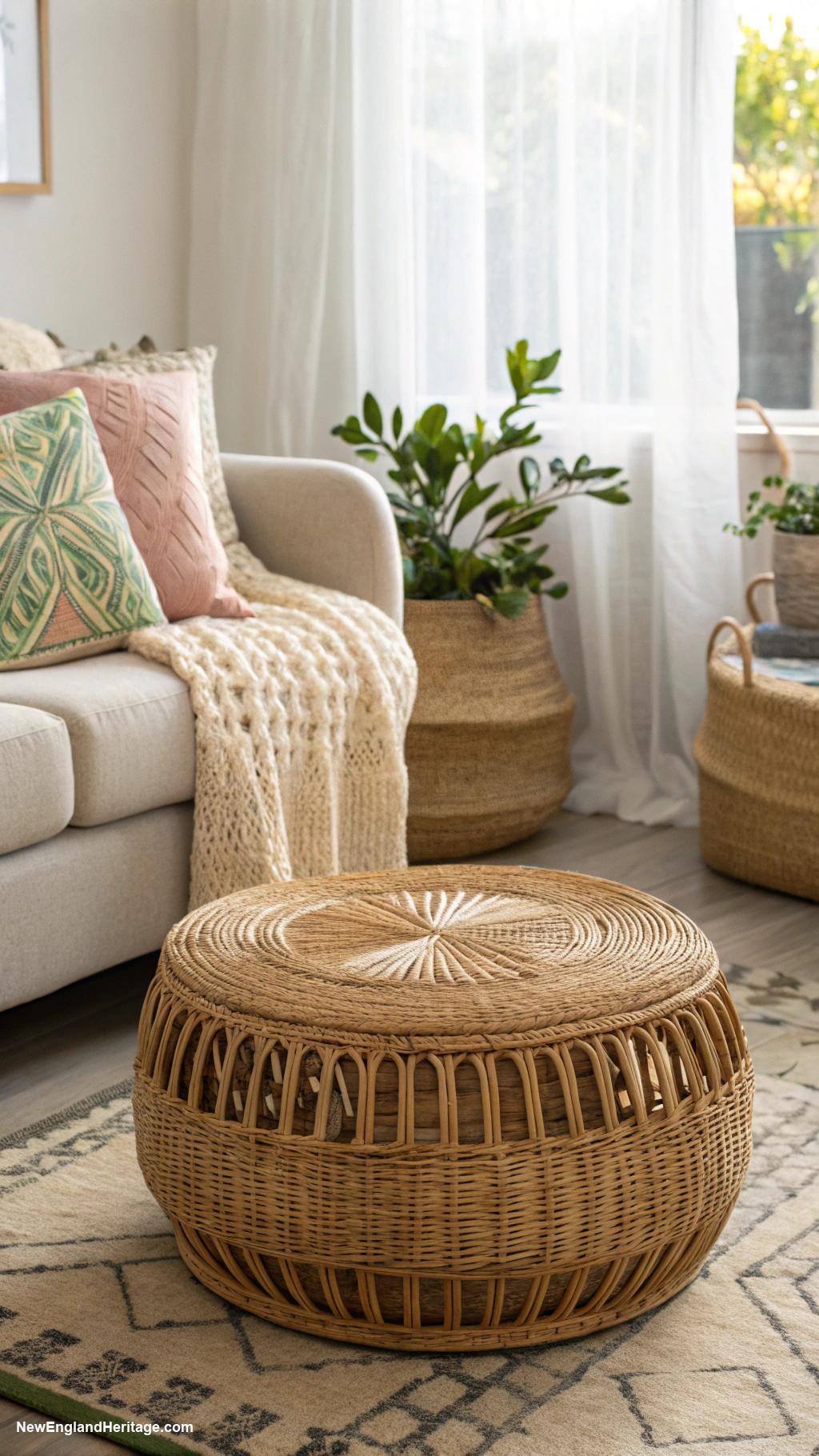 decorating with rattan Rattan ottomans for casual seating