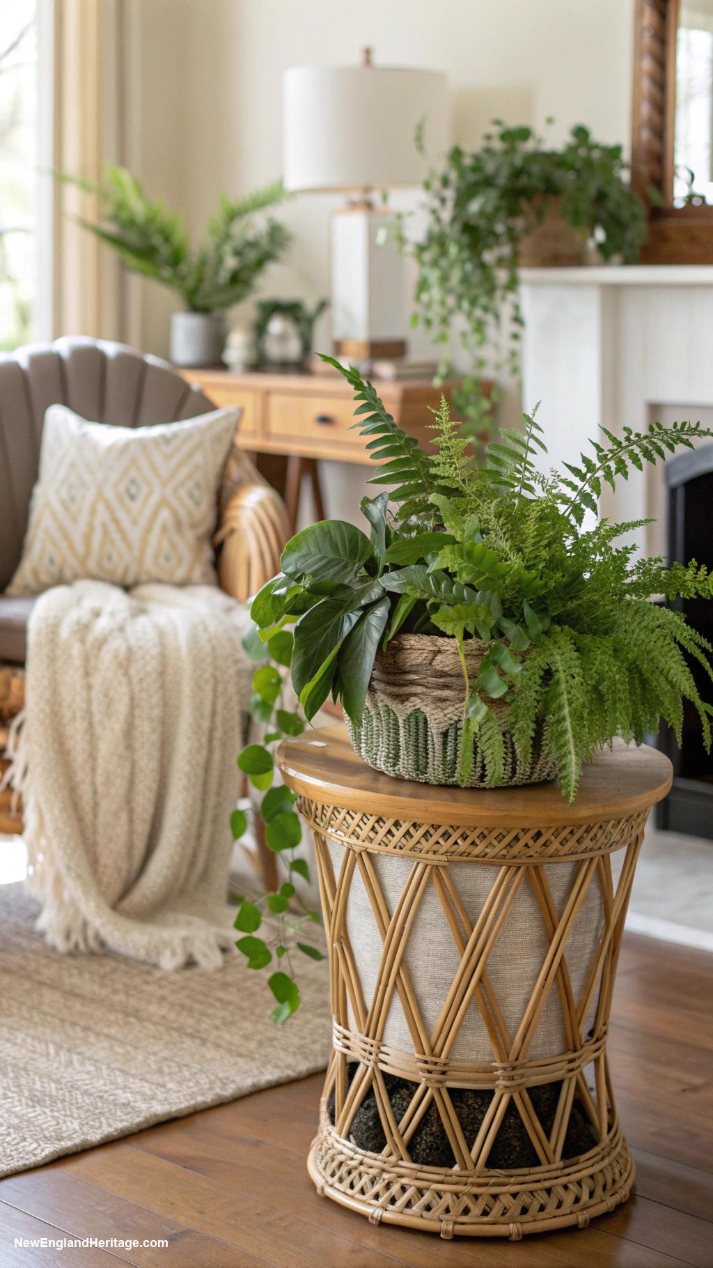 decorating with rattan Rattan planters for indoor greenery