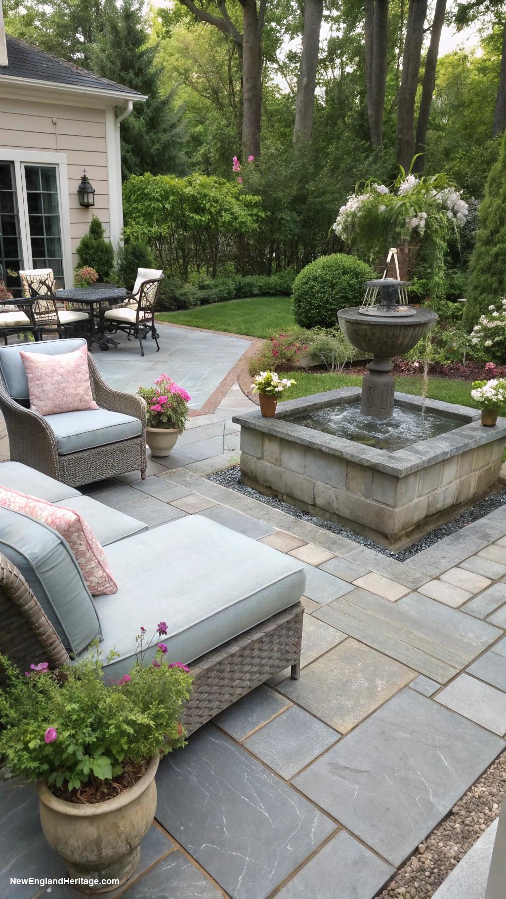 gray patio ideas Incorporate a water feature for tranquility