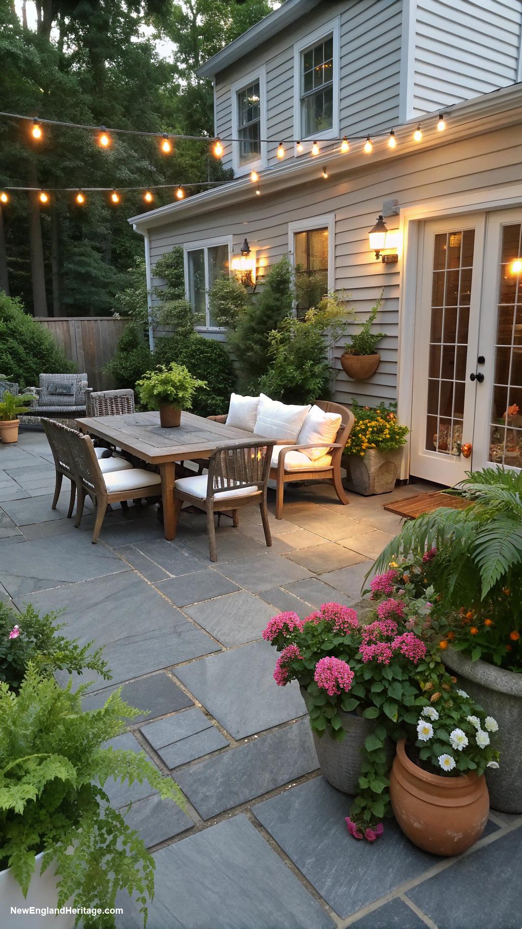 gray patio ideas Incorporate potted plants for greenery
