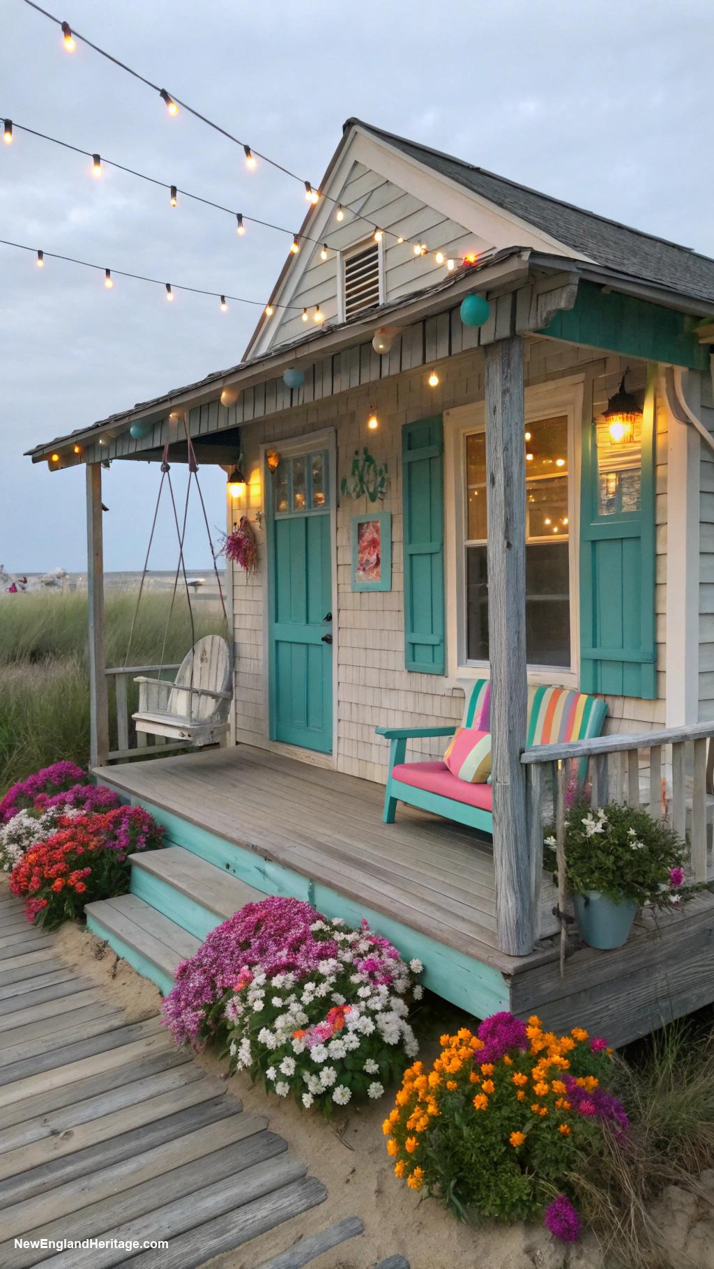 hamptons cottages Fun beach shack with colorful decorations