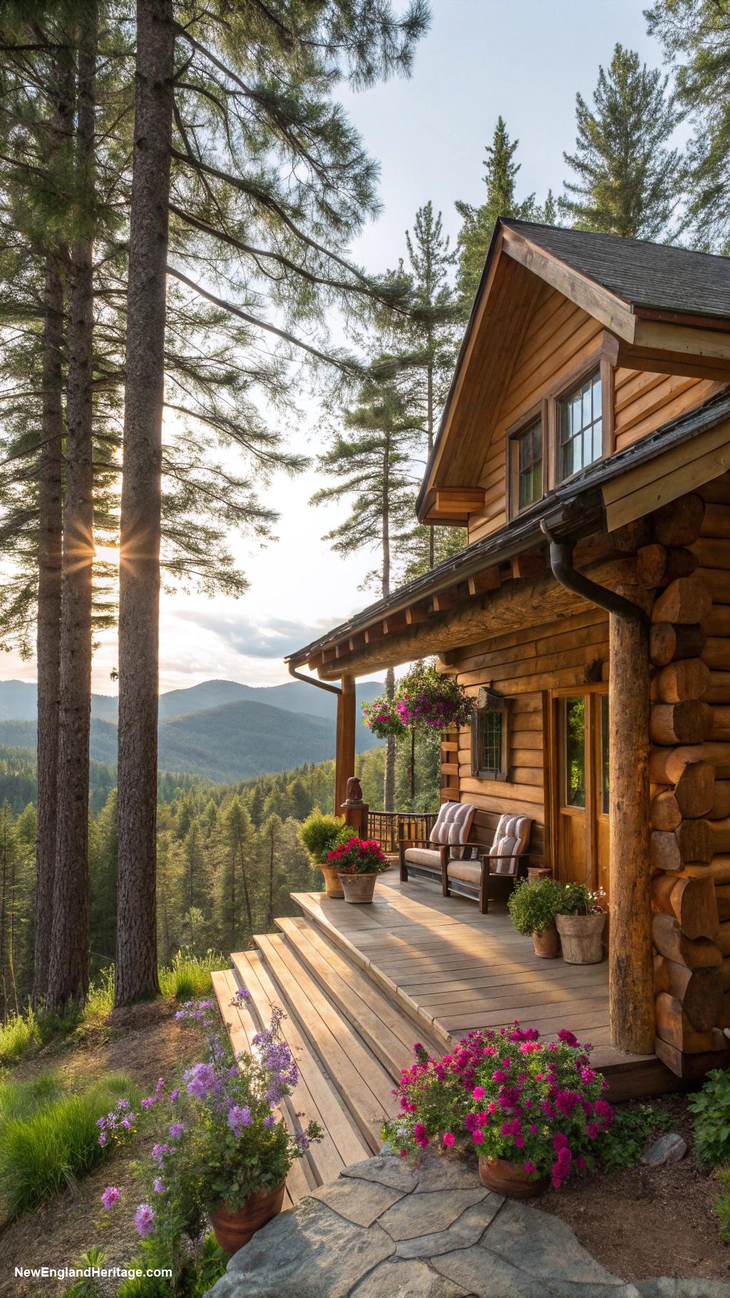 hamptons cottages Rustic log cabin surrounded by pine trees