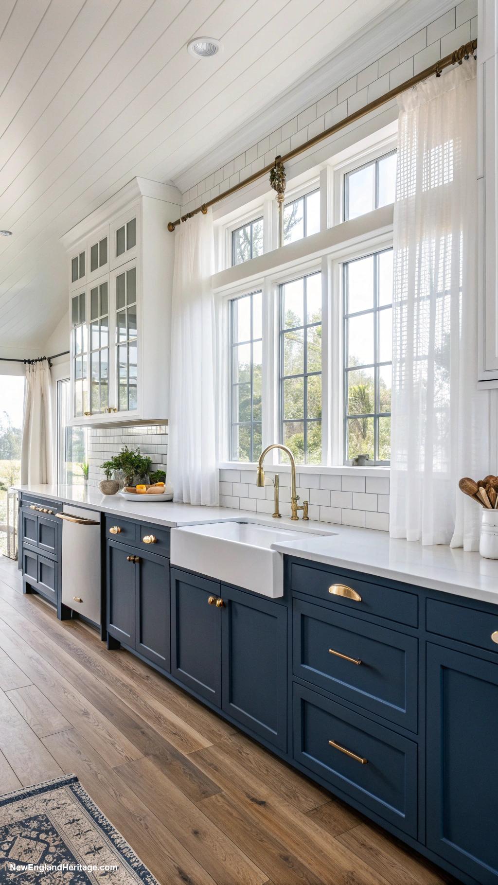 navy blue coastal kitchens Navy cabinets with white countertops