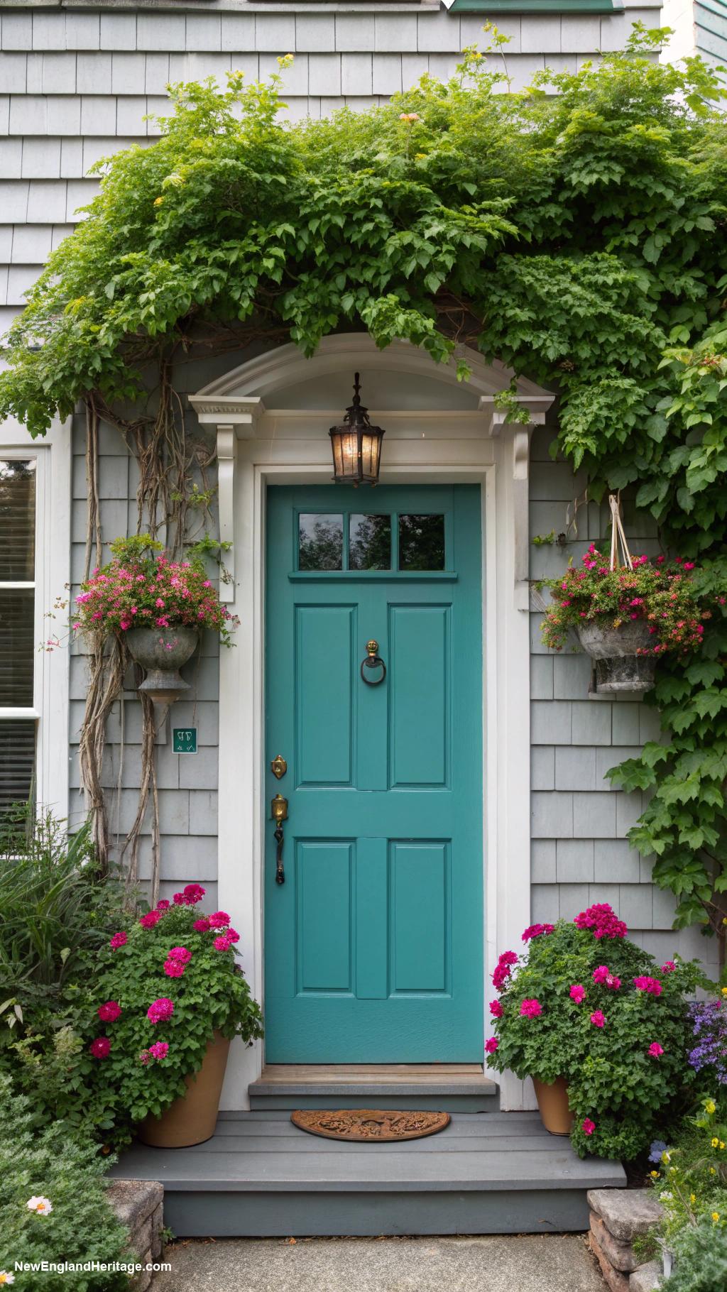 new england home exterior Brightly painted front doors for curb appeal