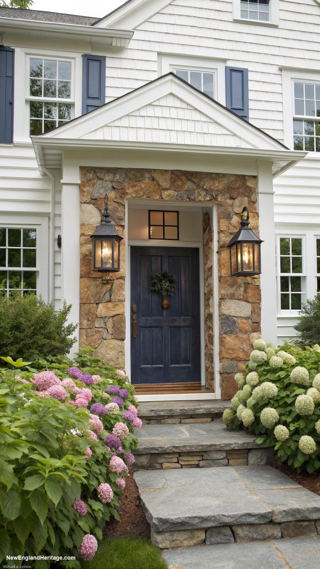 new england home exterior Natural stone accents for rustic charm