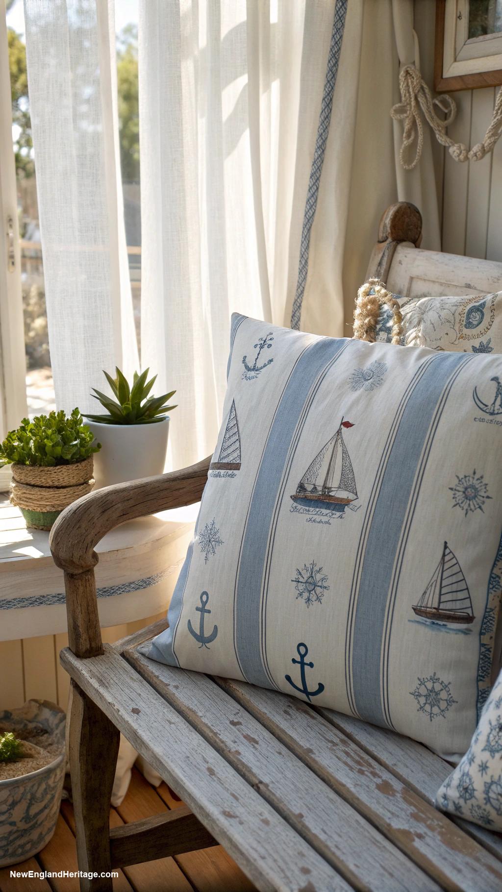 sailboat home decor ideas Blue and white striped cushions