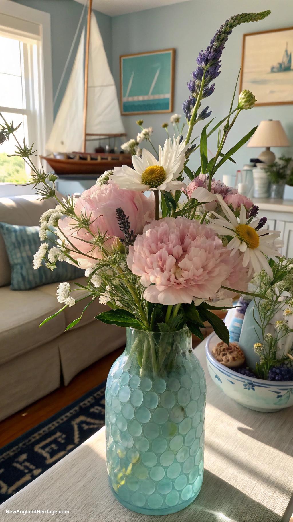 sailboat home decor ideas Sea glass vases with flowers