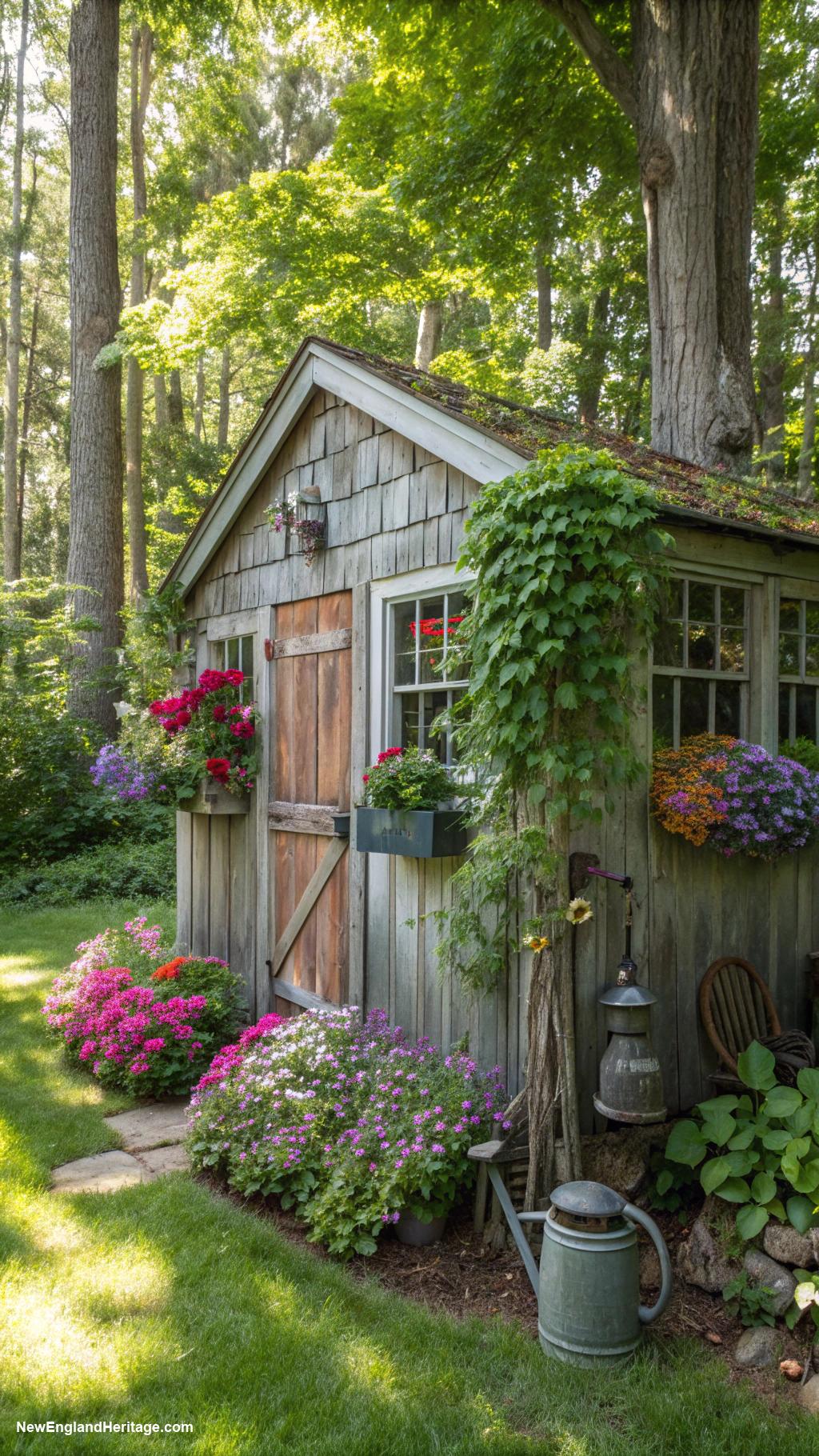 traditional backyard ideas Rustic shed for gardening tools