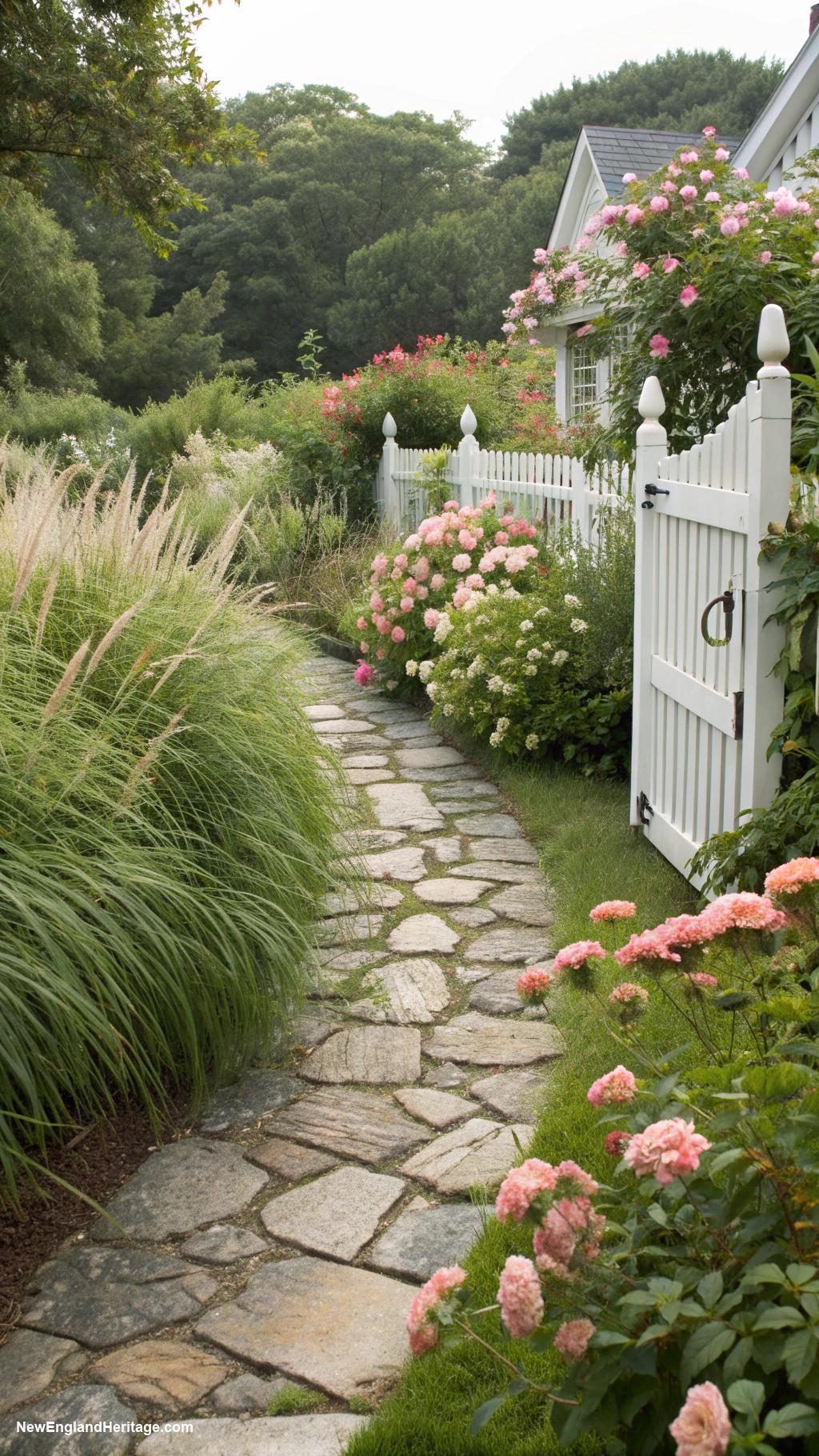 traditional backyard ideas Stone pathway with lush greenery