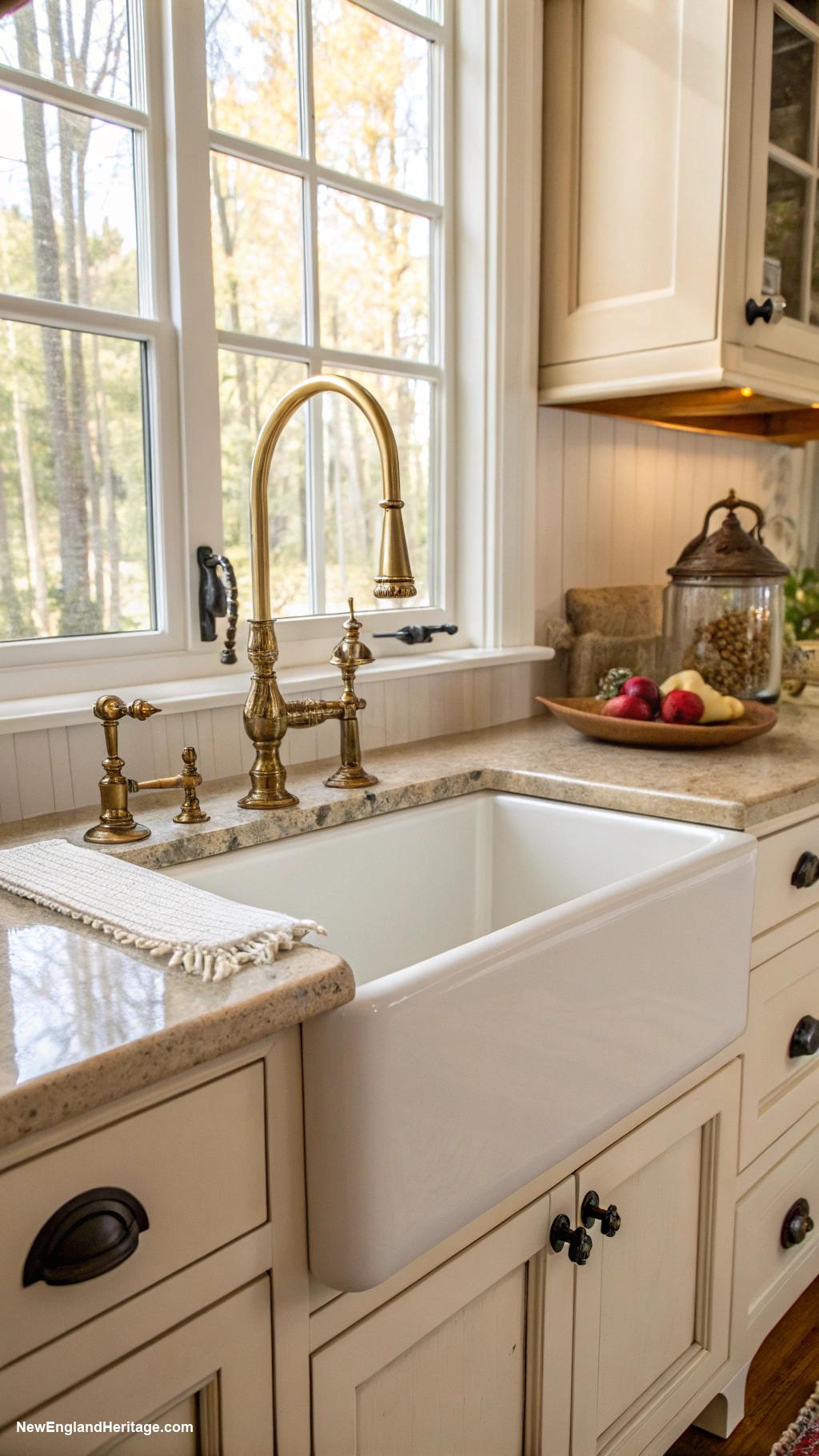 traditional kitchens Farmhouse sink with vintage faucet