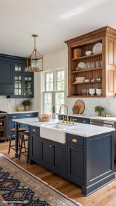 traditional kitchens Navy blue cabinets for a bold contrast