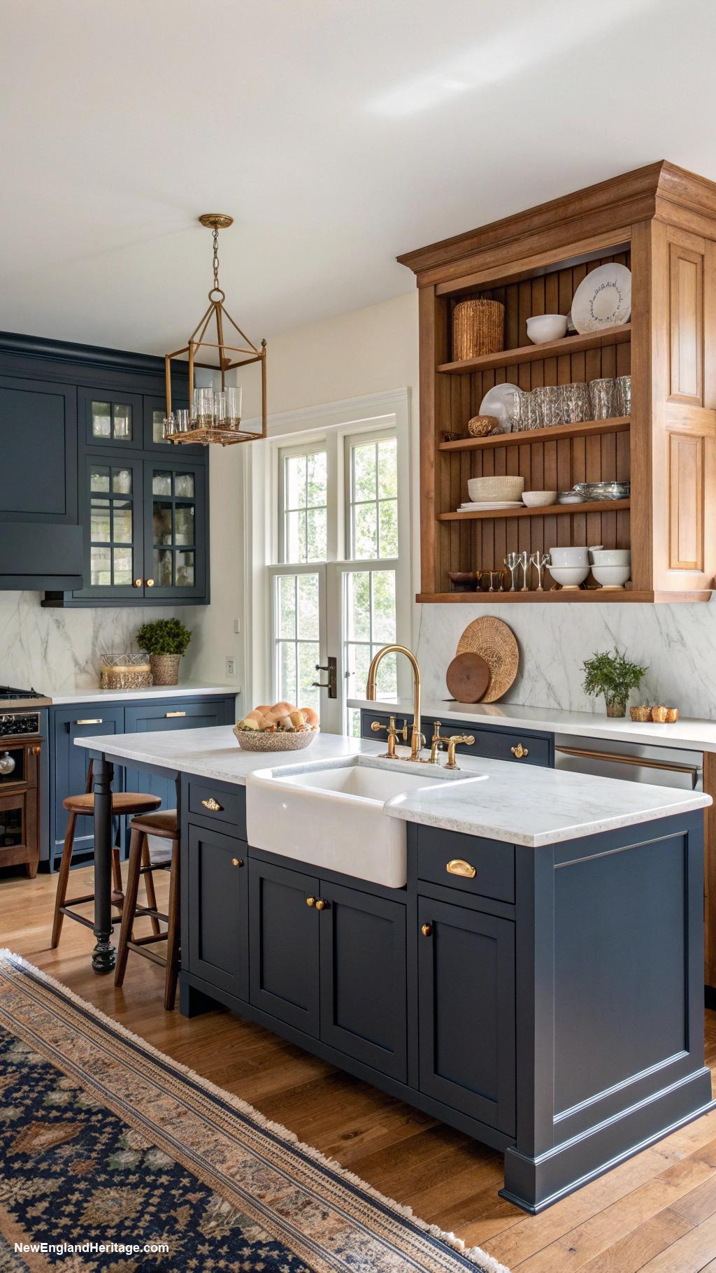 traditional kitchens Navy blue cabinets for a bold contrast
